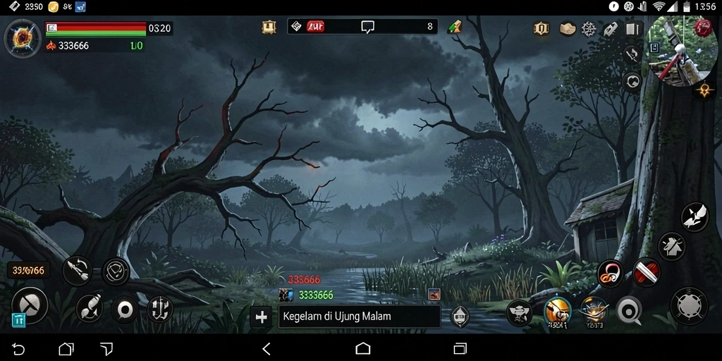 Tampilan menyeramkan dari gameplay 333666 dengan elemen horor yang mencolok.