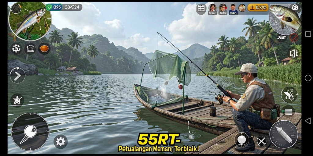 Tampilan gameplay 55RT dengan pengalaman memancing yang realistis.