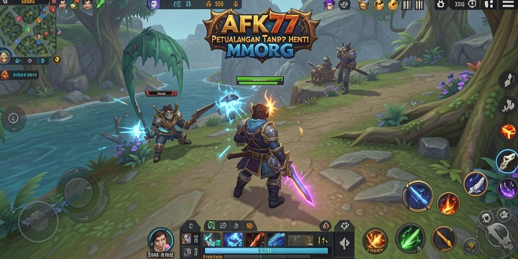 Screenshot utama AFK77 menampilkan aksi seru dalam dunia MMORPG.