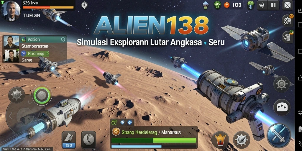 Screenshot gameplay ALIEN138 menampilkan simulasi luar angkasa yang mendebarkan.