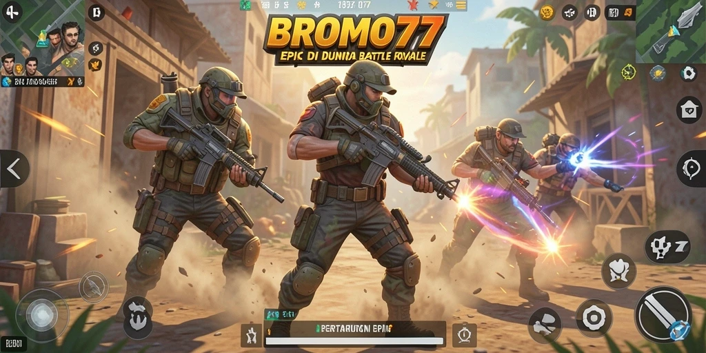 Gameplay seru dalam BROMO77 dengan pertempuran antar tim.