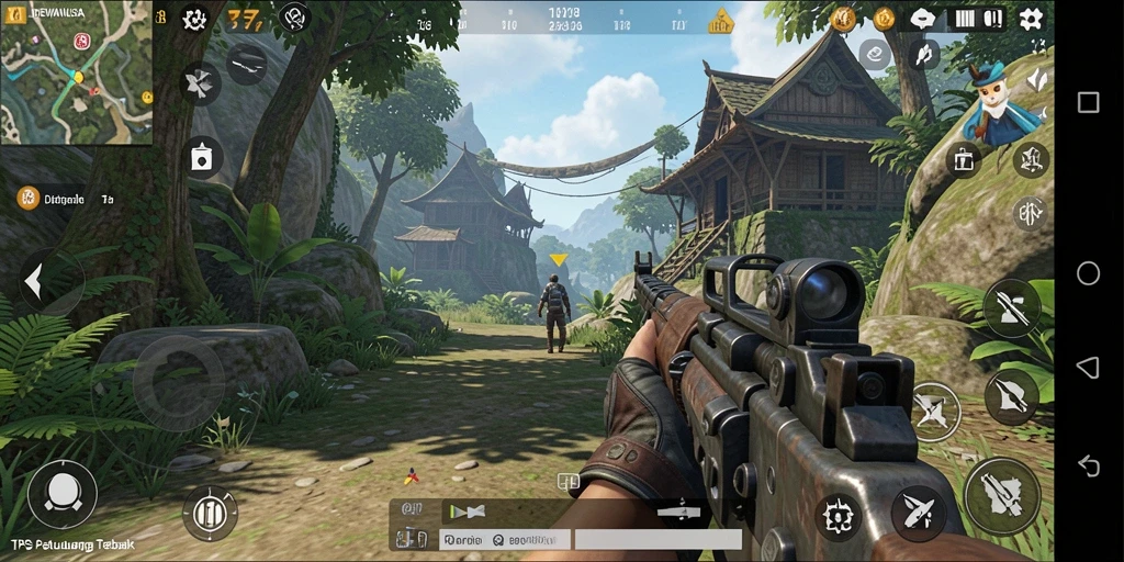 Tangkapan layar gameplay <strong>DEWANUSA</strong> dalam aksi TPS yang menggugah semangat.
