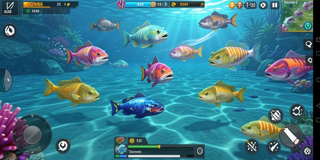 Tampilan gameplay <strong>IDX66</strong> saat menangkap ikan dengan senjata canggih.