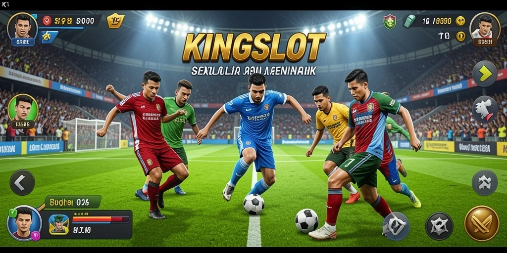 Tampilan gameplay menarik dalam KINGSLOT dengan aksi sepak bola yang seru.