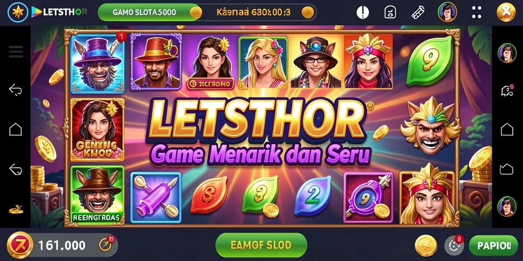 Screenshot gameplay LETSTHOR yang menampilkan kombinasi simbol slot.