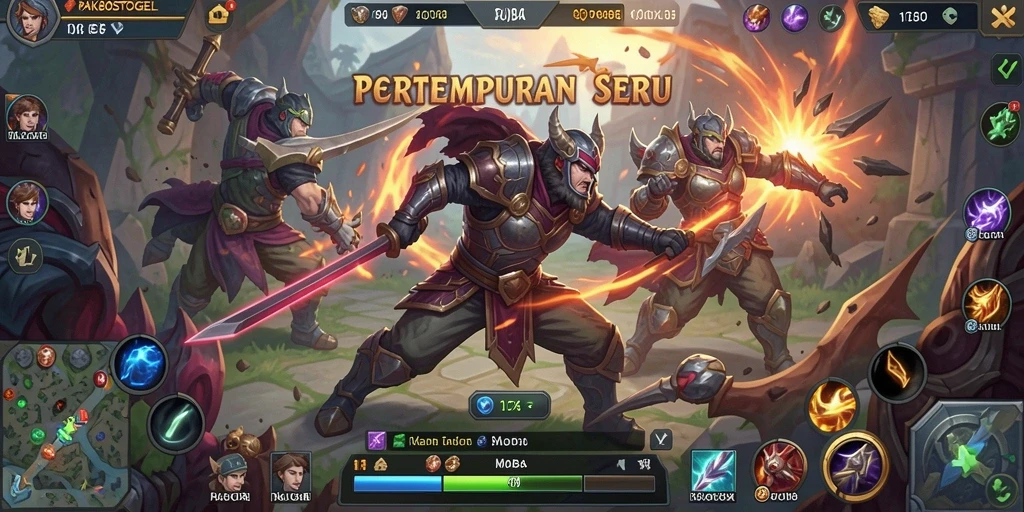 Tampilan gameplay seru di PAKBOSTOGEL dengan aksi MOBA yang mendebarkan.