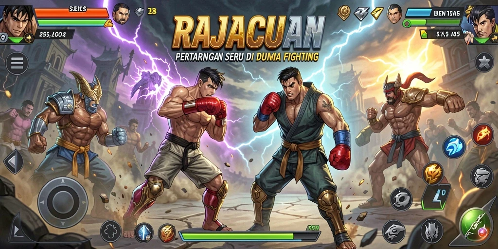 Tampilan gameplay seru RAJACUAN dengan pertarungan mendebarkan.