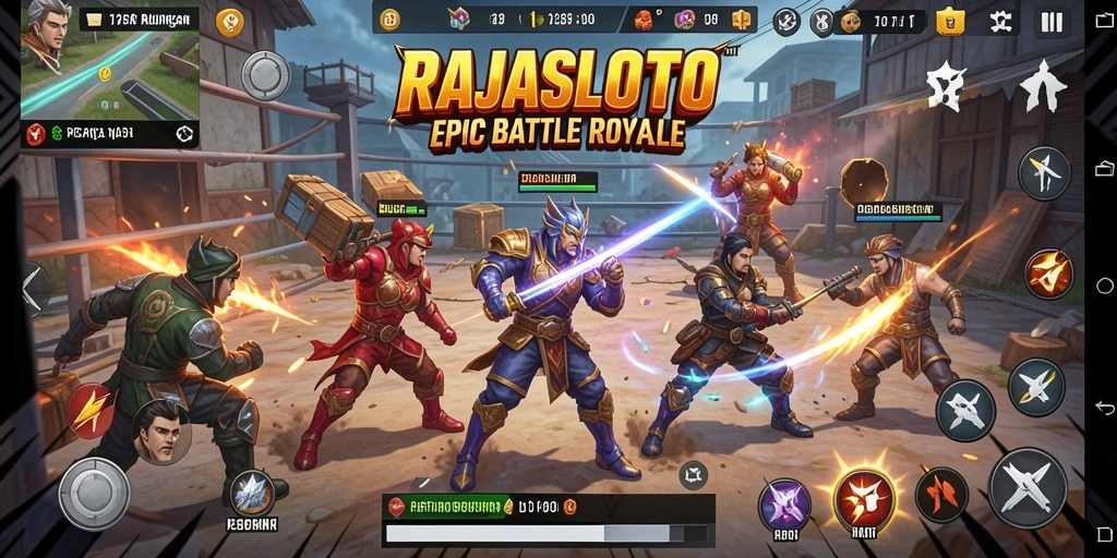 Tangkapan layar RAJASLOTO menampilkan momen aksi intens di arena Battle Royale.