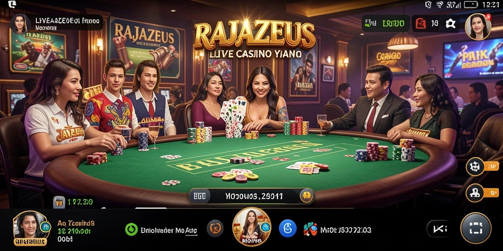 Tampilan gameplay Live Casino RAJAZEUS yang mendebarkan dan interaktif.