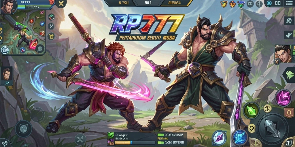 Tampilan seru dari gameplay RP777 di arena MOBA