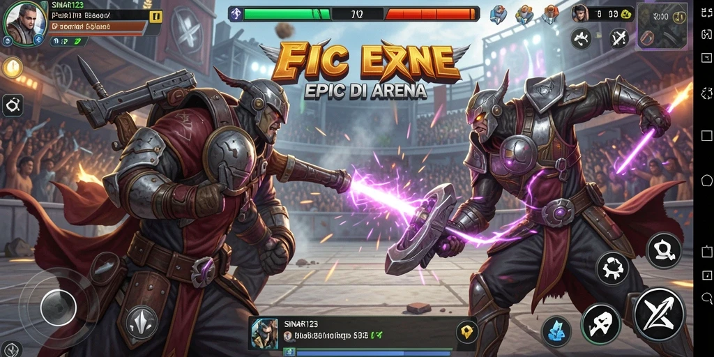 Screenshot permainan <strong>SINAR123</strong> menampilkan pertarungan seru dengan efek visual yang memukau.