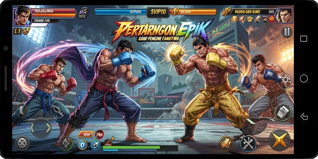 Tampilan gameplay pertarungan seru di SVIP10 dengan karakter beragam.