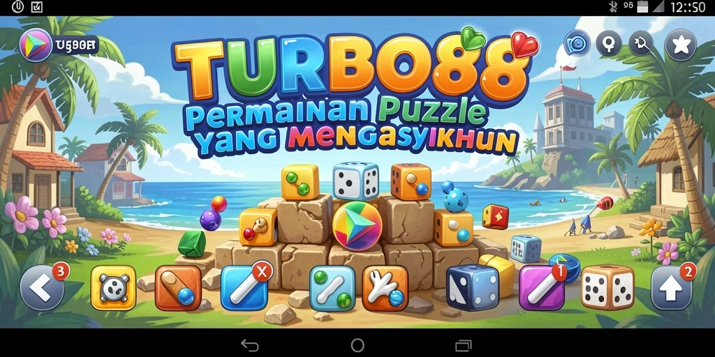 Tampilan gameplay TURBO88 dengan puzzle menantang dan grafis cerah.