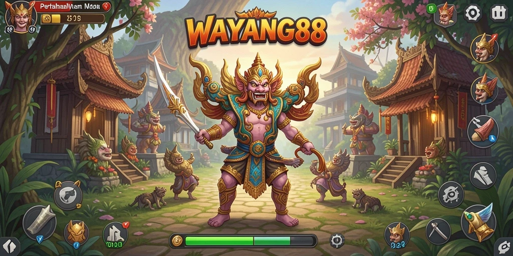Tampilan seru permainan Tower Defense dengan karakter wayang yang unik.